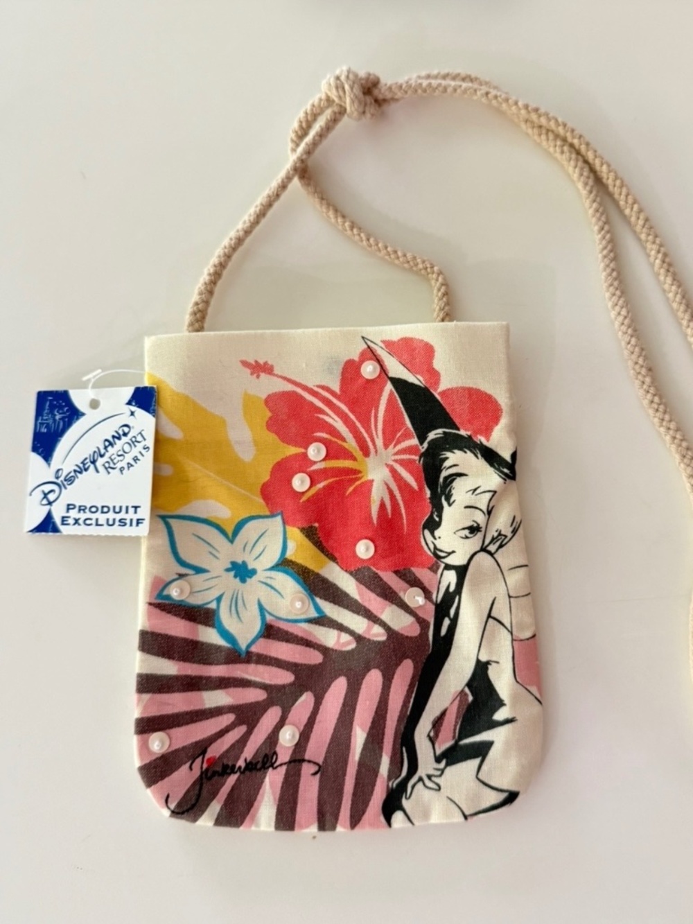 RARE! Disneyland Resort Paris Tinker Bell Fabric Floral Pouch NWT